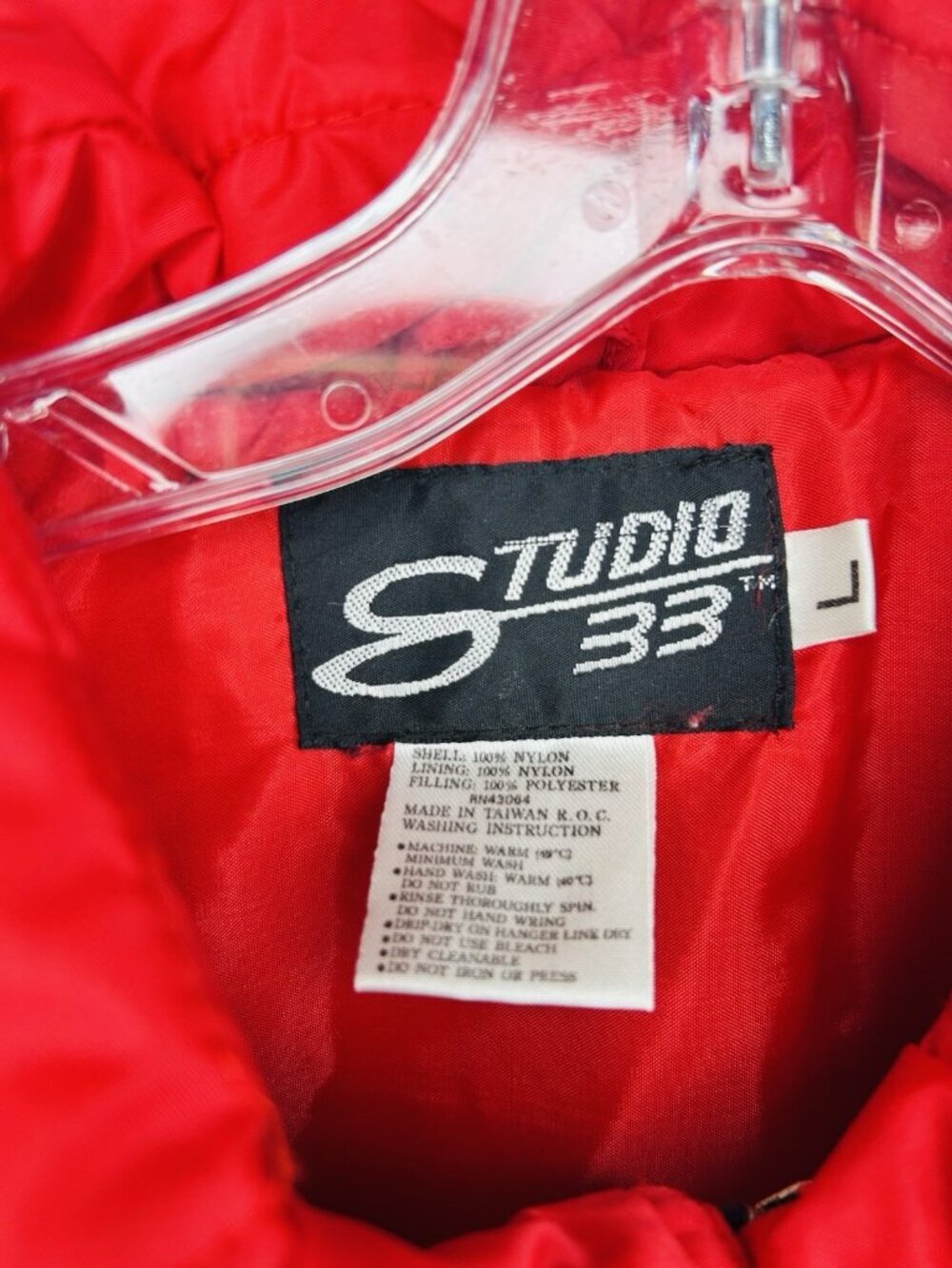Studio 33 Puffer Vest Sz L Navy Blue Red Snap Up Sleeveless Vintage MINT - Picture 6 of 9